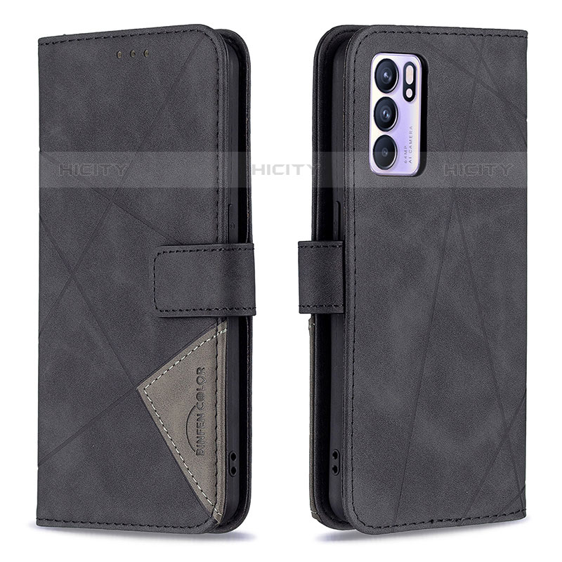 Coque Portefeuille Livre Cuir Etui Clapet B08F pour Oppo Reno6 5G Noir Plus