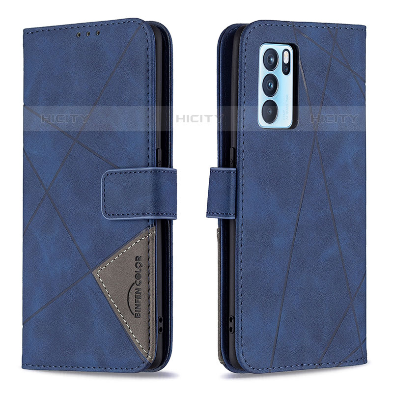 Coque Portefeuille Livre Cuir Etui Clapet B08F pour Oppo Reno6 Pro 5G India Bleu Plus