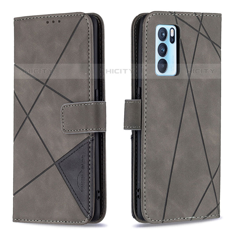 Coque Portefeuille Livre Cuir Etui Clapet B08F pour Oppo Reno6 Pro 5G India Gris Plus