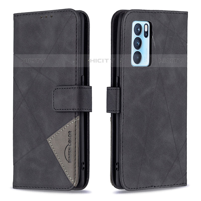 Coque Portefeuille Livre Cuir Etui Clapet B08F pour Oppo Reno6 Pro 5G India Noir Plus