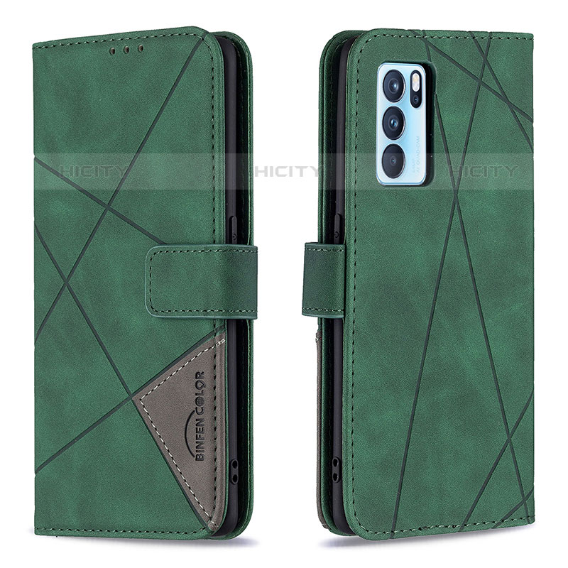 Coque Portefeuille Livre Cuir Etui Clapet B08F pour Oppo Reno6 Pro 5G India Vert Plus