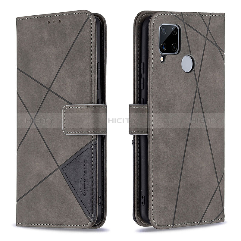 Coque Portefeuille Livre Cuir Etui Clapet B08F pour Realme 7i RMX2193 Gris Plus