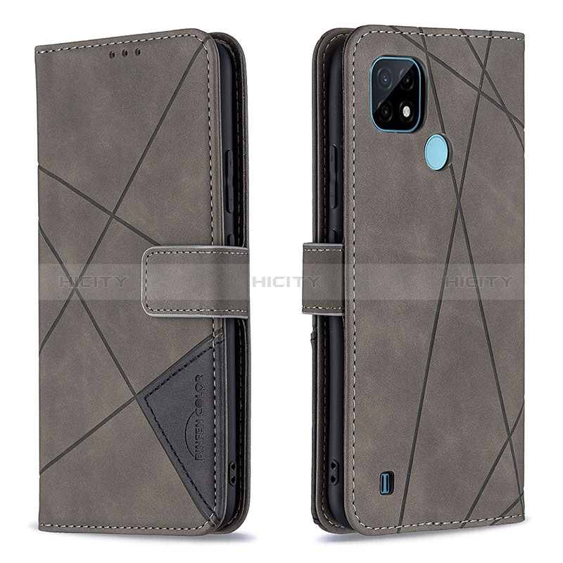 Coque Portefeuille Livre Cuir Etui Clapet B08F pour Realme C21 Gris Plus