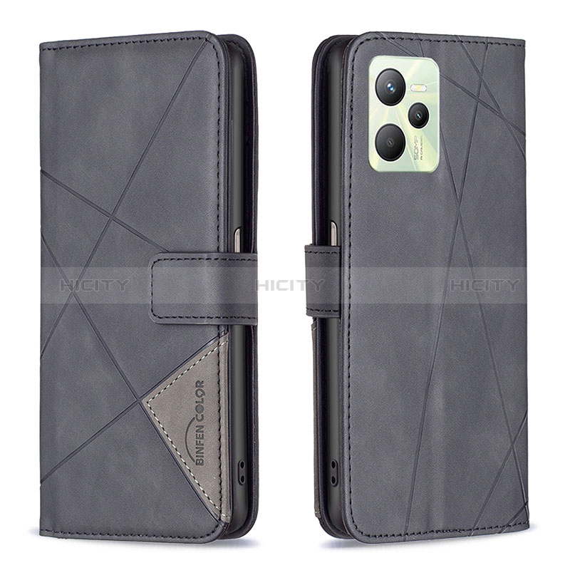 Coque Portefeuille Livre Cuir Etui Clapet B08F pour Realme C35 Noir Plus