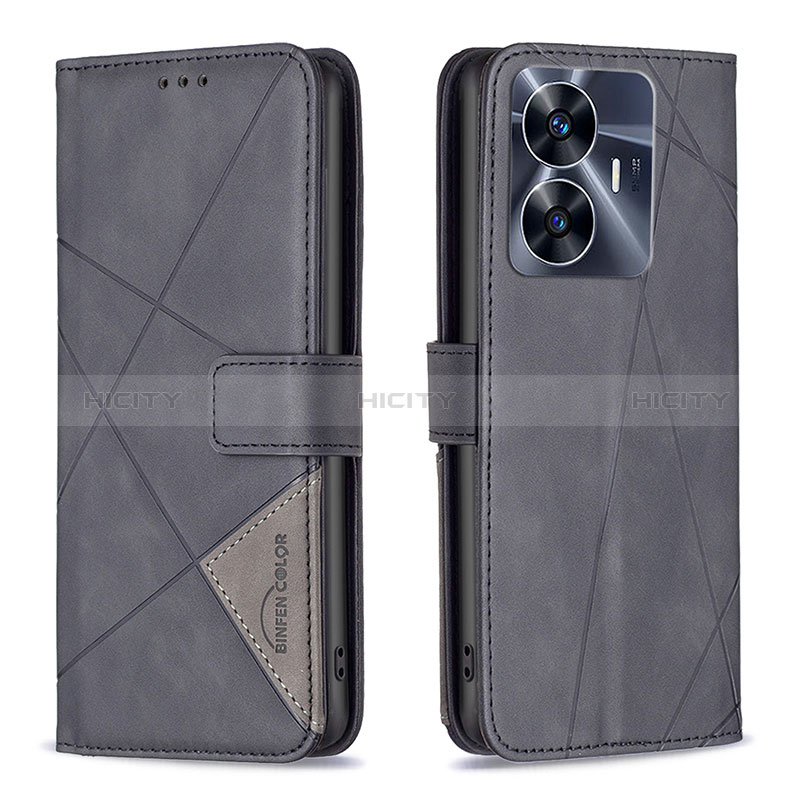 Coque Portefeuille Livre Cuir Etui Clapet B08F pour Realme C55 Noir Plus