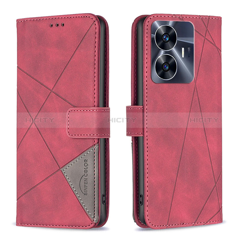 Coque Portefeuille Livre Cuir Etui Clapet B08F pour Realme C55 Rouge Plus