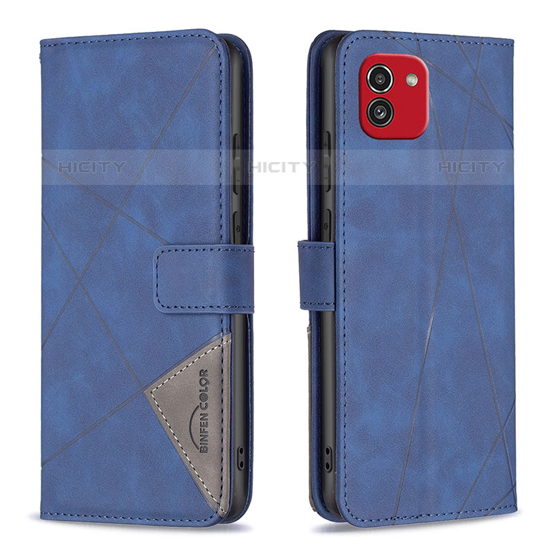 Coque Portefeuille Livre Cuir Etui Clapet B08F pour Samsung Galaxy A03 Bleu Plus