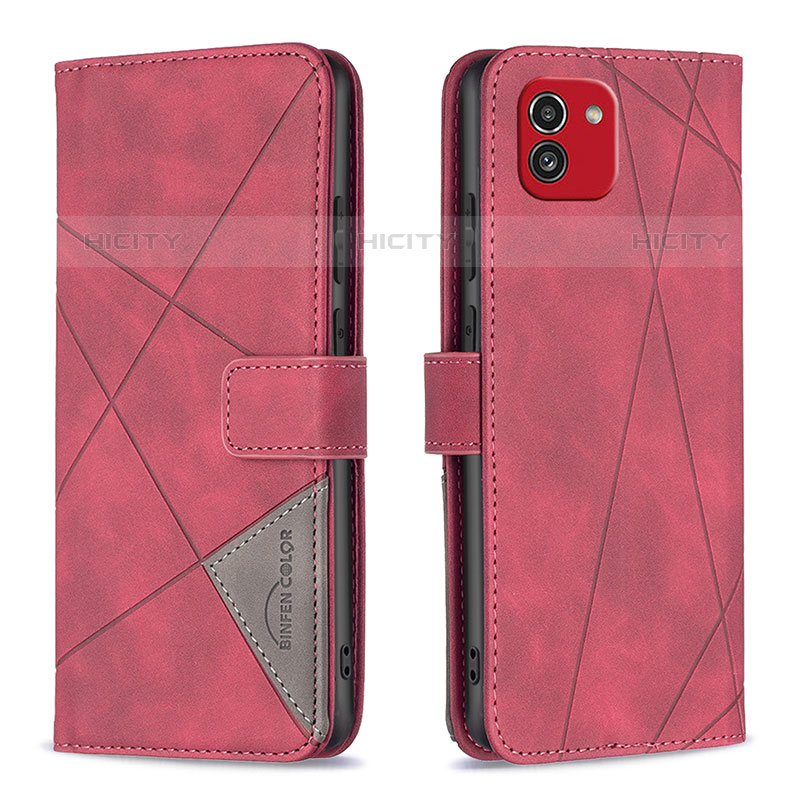 Coque Portefeuille Livre Cuir Etui Clapet B08F pour Samsung Galaxy A03 Rouge Plus