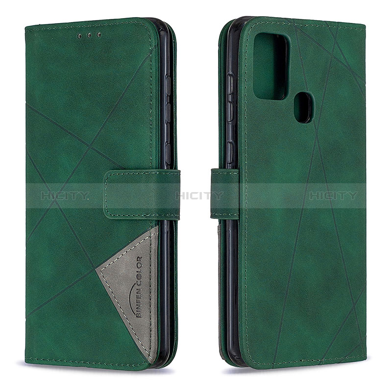 Coque Portefeuille Livre Cuir Etui Clapet B08F pour Samsung Galaxy A21s Vert Plus