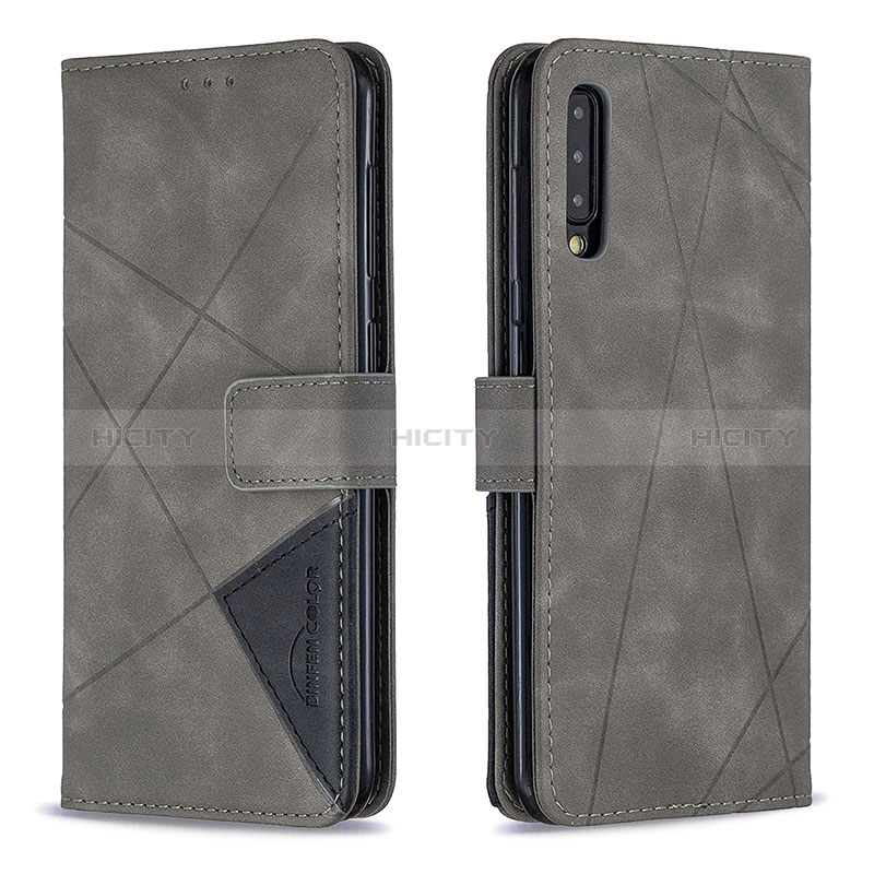 Coque Portefeuille Livre Cuir Etui Clapet B08F pour Samsung Galaxy A50 Gris Plus