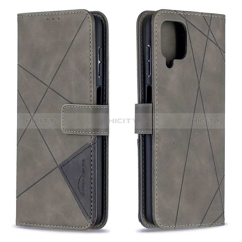 Coque Portefeuille Livre Cuir Etui Clapet B08F pour Samsung Galaxy F12 Gris Plus