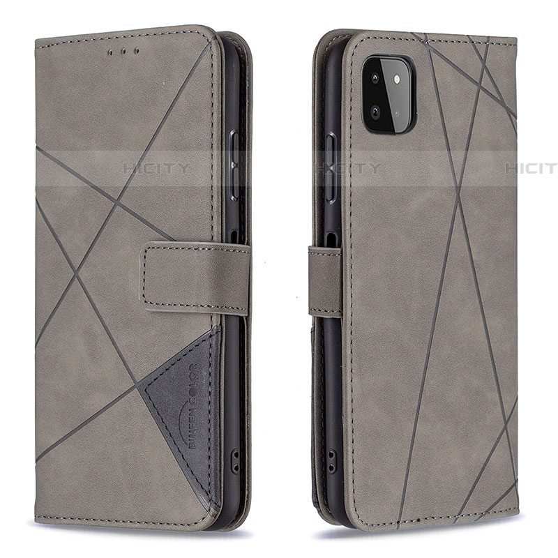 Coque Portefeuille Livre Cuir Etui Clapet B08F pour Samsung Galaxy F42 5G Gris Plus