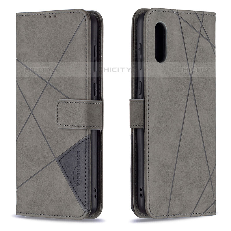 Coque Portefeuille Livre Cuir Etui Clapet B08F pour Samsung Galaxy M02 Gris Plus