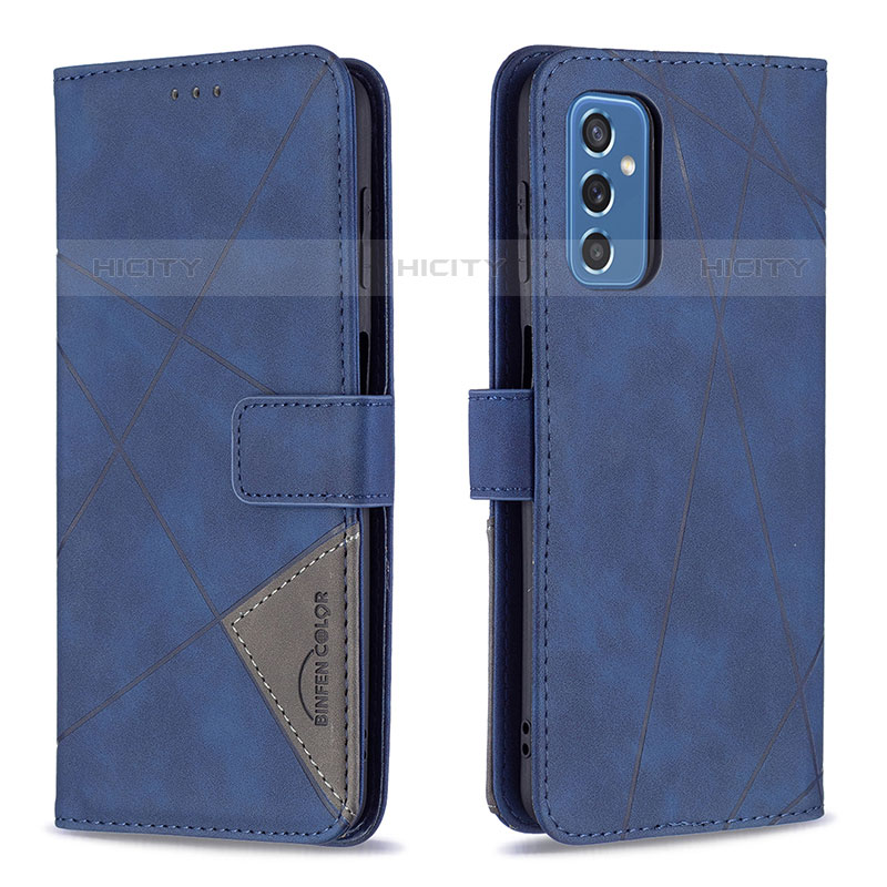 Coque Portefeuille Livre Cuir Etui Clapet B08F pour Samsung Galaxy M52 5G Bleu Plus