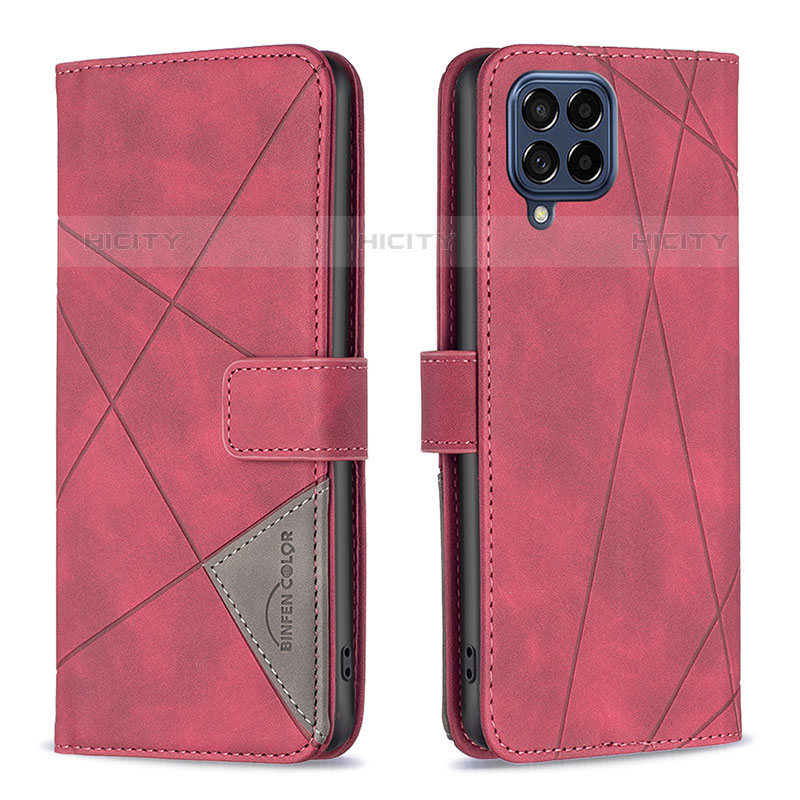 Coque Portefeuille Livre Cuir Etui Clapet B08F pour Samsung Galaxy M53 5G Rouge Plus