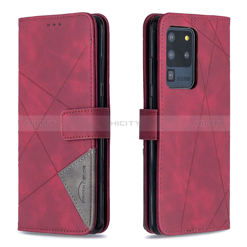 Coque Portefeuille Livre Cuir Etui Clapet B08F pour Samsung Galaxy S20 Ultra 5G Rouge Plus