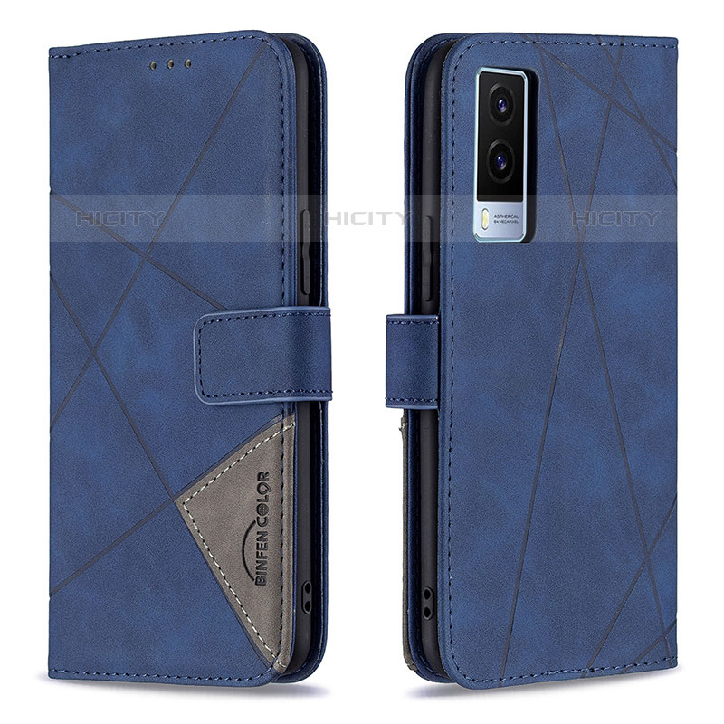 Coque Portefeuille Livre Cuir Etui Clapet B08F pour Vivo V21e 5G Bleu Plus