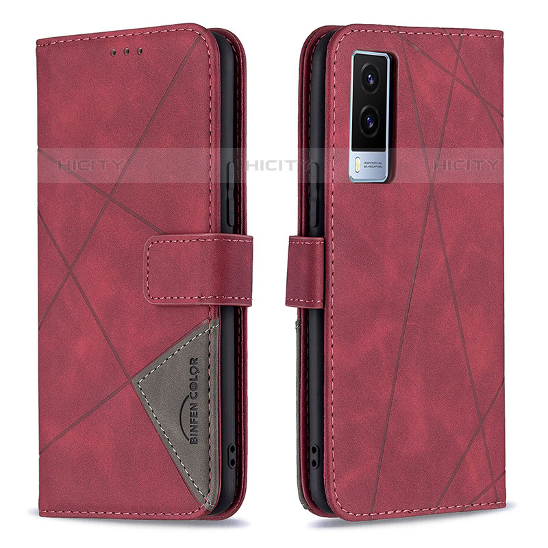 Coque Portefeuille Livre Cuir Etui Clapet B08F pour Vivo V21e 5G Rouge Plus