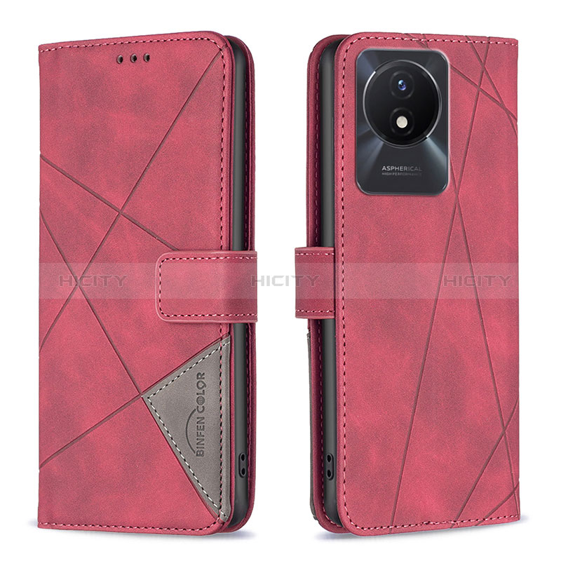 Coque Portefeuille Livre Cuir Etui Clapet B08F pour Vivo Y02 Rouge Plus