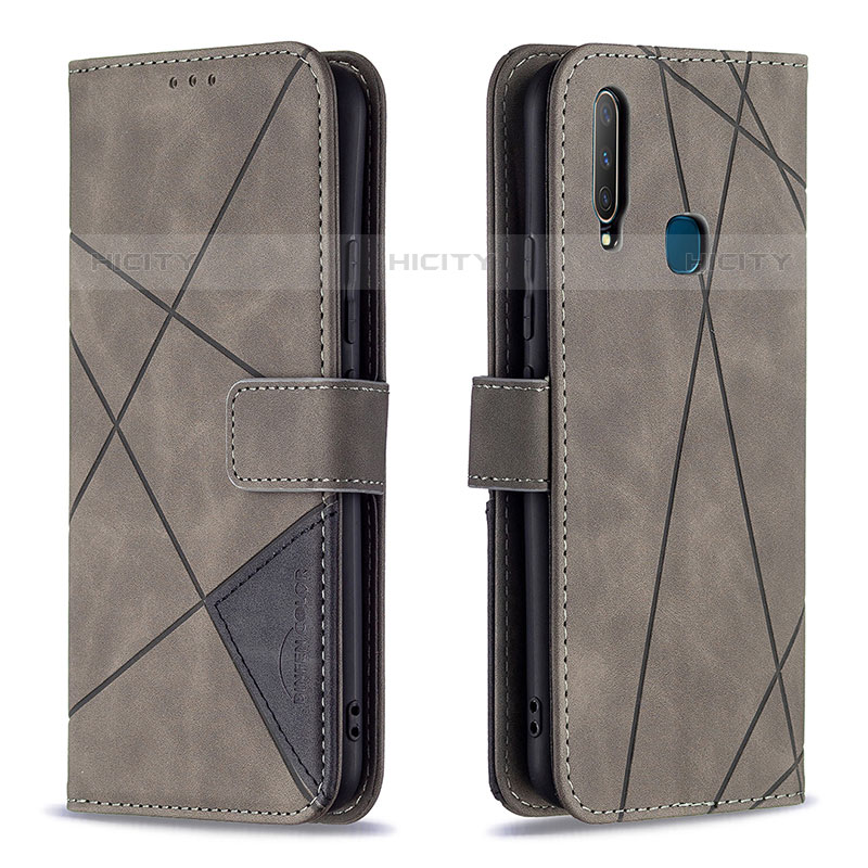 Coque Portefeuille Livre Cuir Etui Clapet B08F pour Vivo Y12 Gris Plus