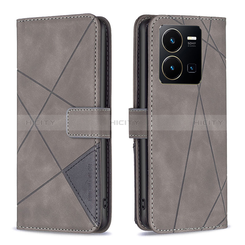 Coque Portefeuille Livre Cuir Etui Clapet B08F pour Vivo Y35 4G Gris Plus