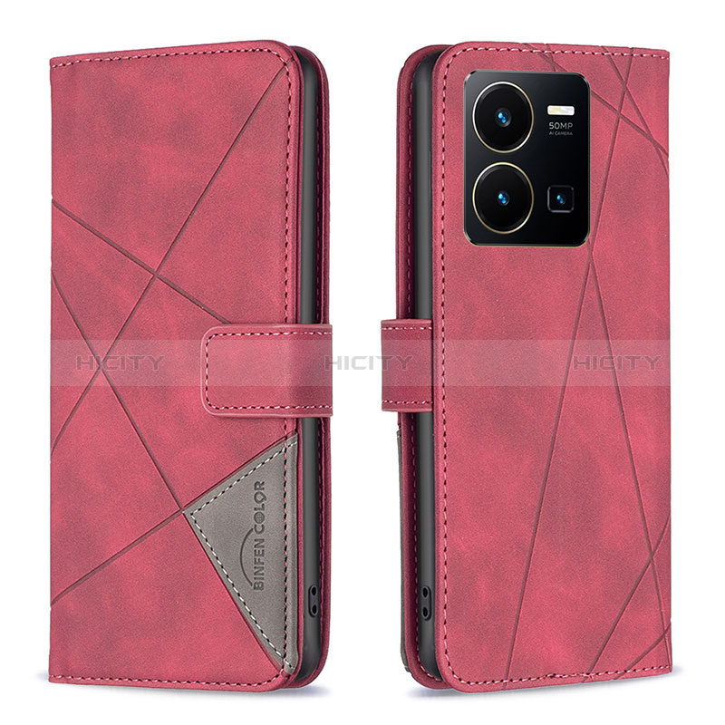 Coque Portefeuille Livre Cuir Etui Clapet B08F pour Vivo Y35 4G Rouge Plus