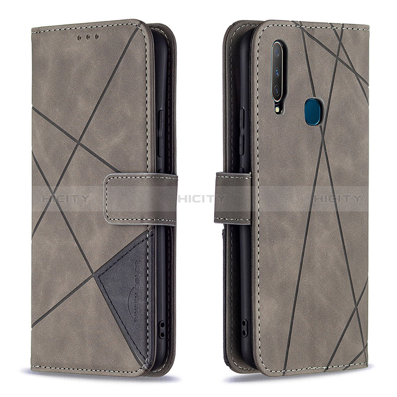 Coque Portefeuille Livre Cuir Etui Clapet B08F pour Vivo Y3s Gris Plus