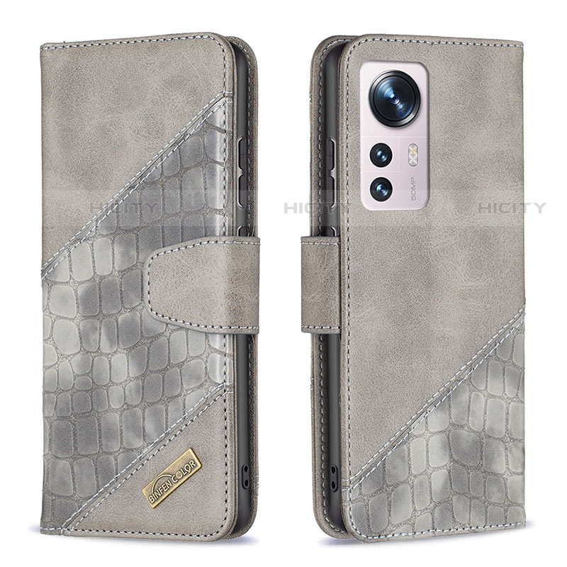 Coque Portefeuille Livre Cuir Etui Clapet B08F pour Xiaomi Mi 12X 5G Gris Plus