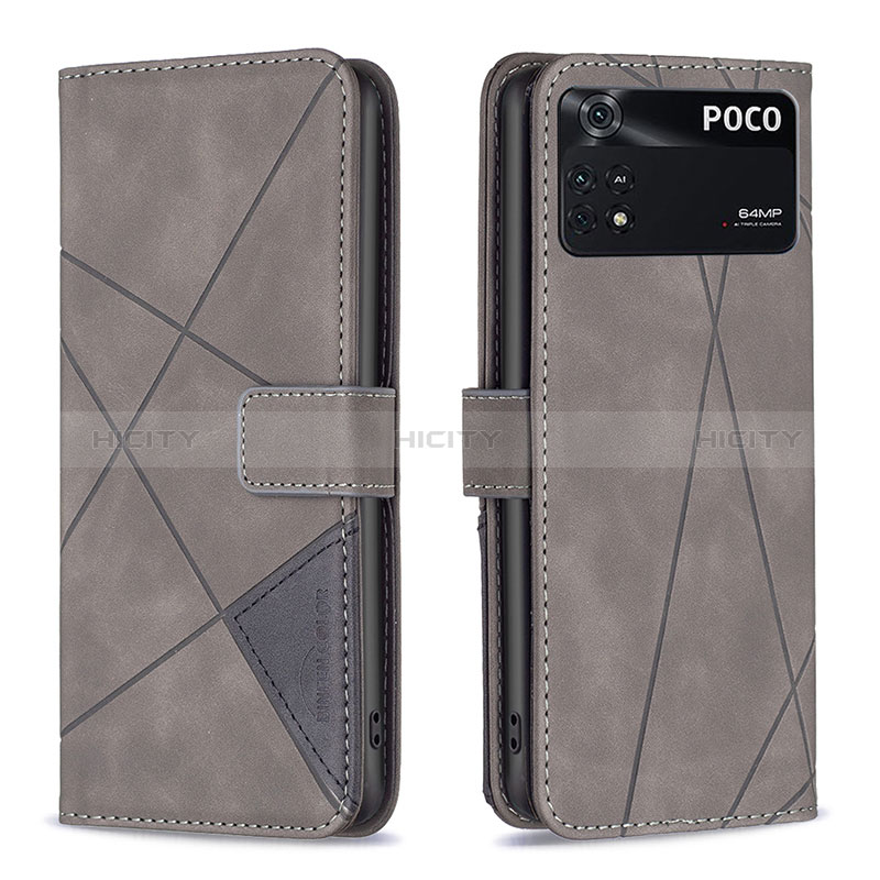 Coque Portefeuille Livre Cuir Etui Clapet B08F pour Xiaomi Poco M4 Pro 4G Gris Plus