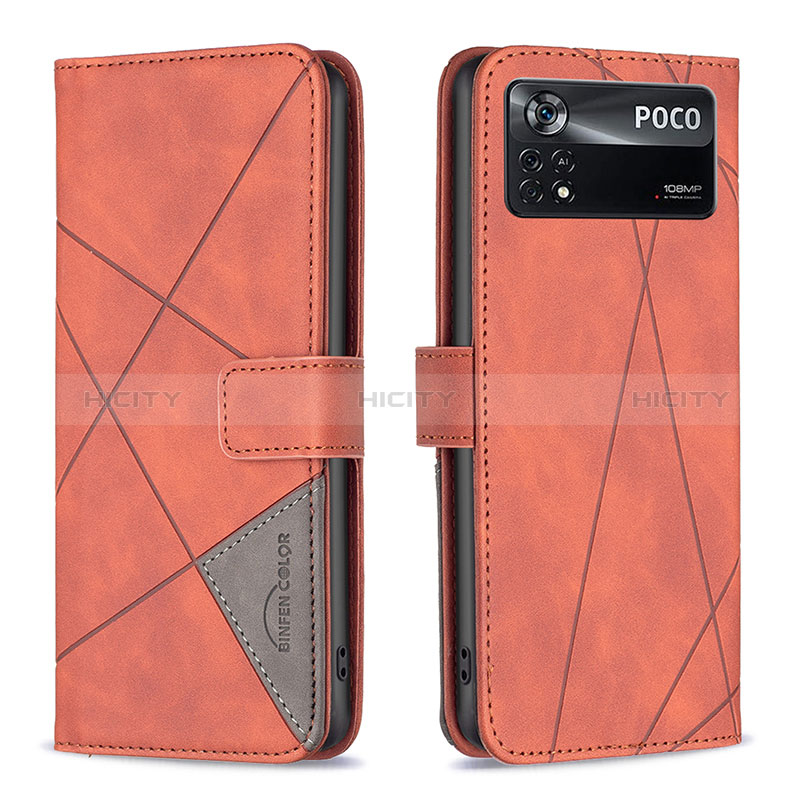 Coque Portefeuille Livre Cuir Etui Clapet B08F pour Xiaomi Poco X4 Pro 5G Orange Plus