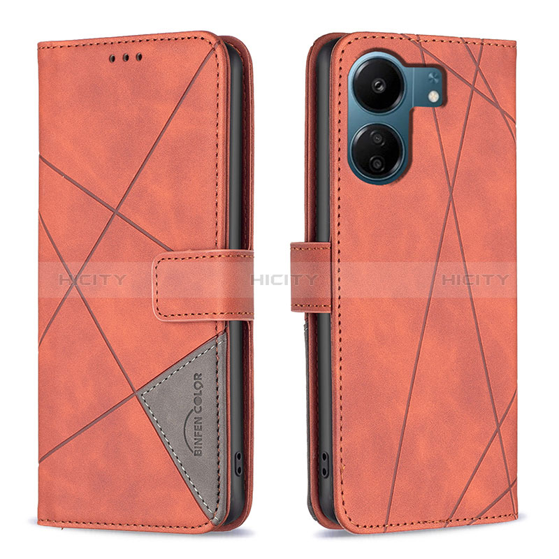 Coque Portefeuille Livre Cuir Etui Clapet B08F pour Xiaomi Redmi 13C Orange Plus