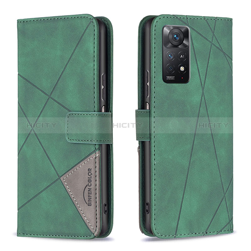 Coque Portefeuille Livre Cuir Etui Clapet B08F pour Xiaomi Redmi Note 11 Pro 4G Vert Plus