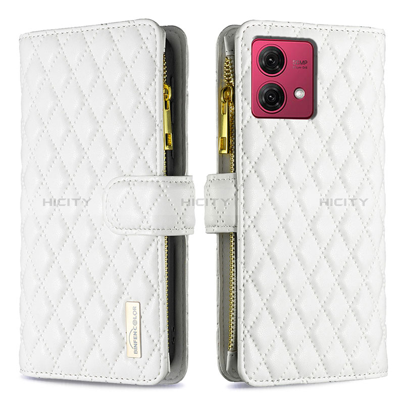 Coque Portefeuille Livre Cuir Etui Clapet B12F pour Motorola Moto G84 5G Blanc Plus