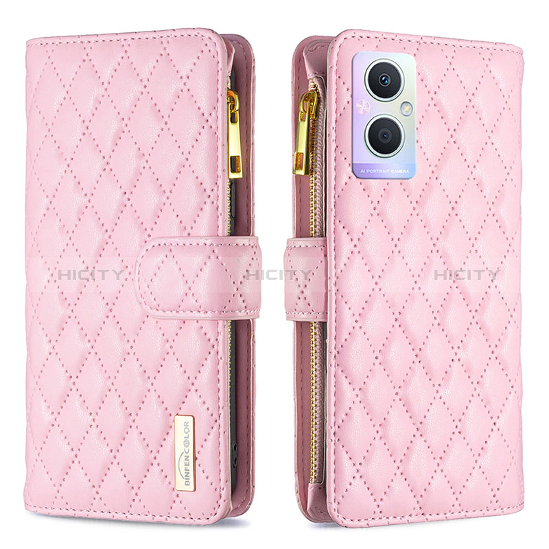 Coque Portefeuille Livre Cuir Etui Clapet B12F pour Oppo A96 5G Or Rose Plus