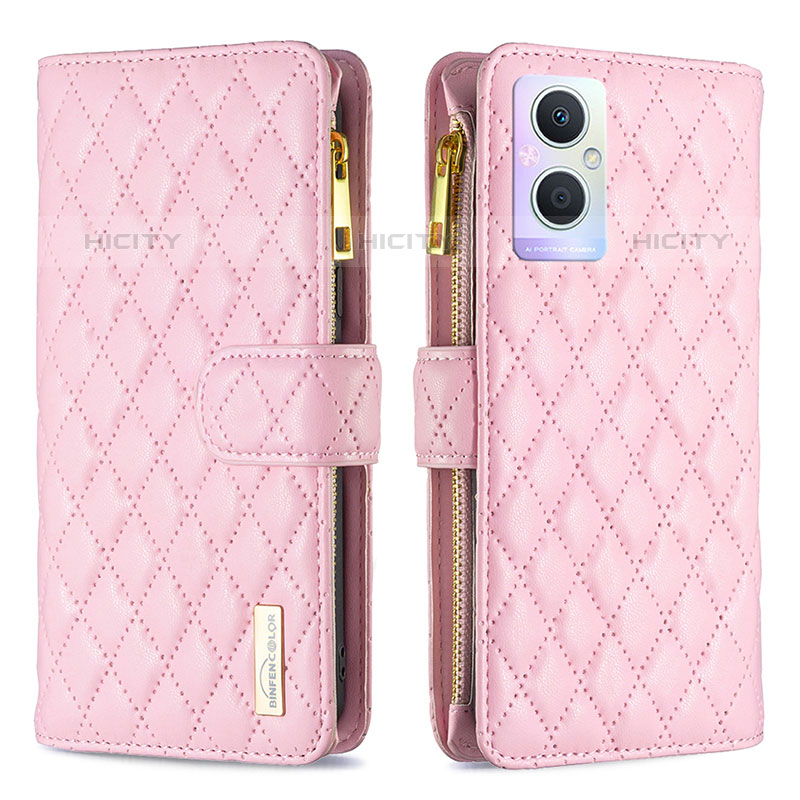 Coque Portefeuille Livre Cuir Etui Clapet B12F pour Oppo F21 Pro 5G Or Rose Plus