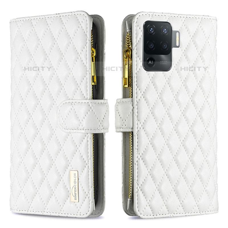 Coque Portefeuille Livre Cuir Etui Clapet B12F pour Oppo Reno5 F Blanc Plus