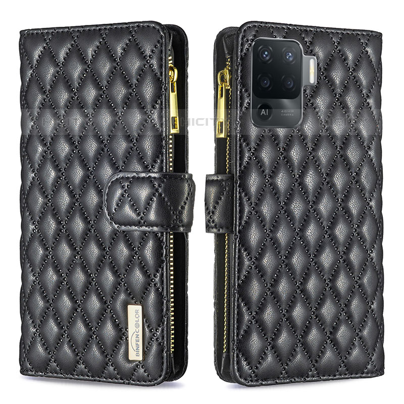 Coque Portefeuille Livre Cuir Etui Clapet B12F pour Oppo Reno5 F Noir Plus