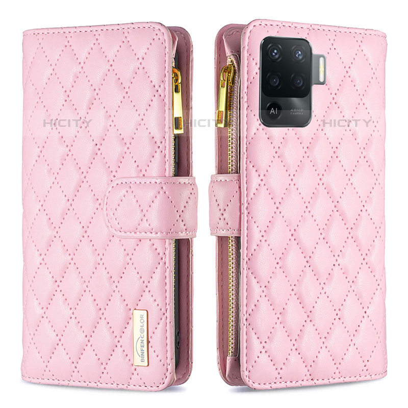 Coque Portefeuille Livre Cuir Etui Clapet B12F pour Oppo Reno5 F Or Rose Plus