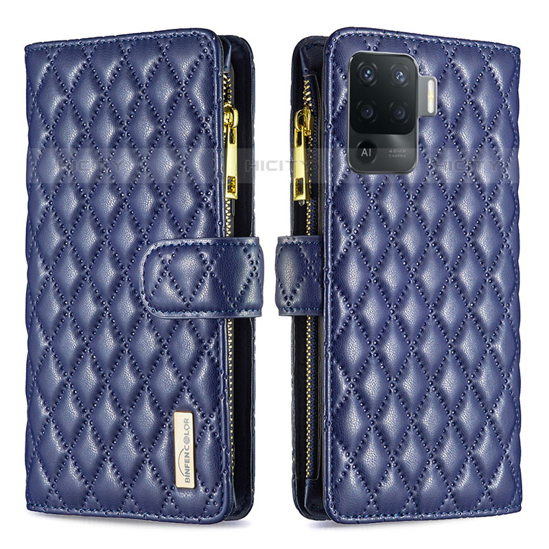 Coque Portefeuille Livre Cuir Etui Clapet B12F pour Oppo Reno5 Lite Bleu Plus