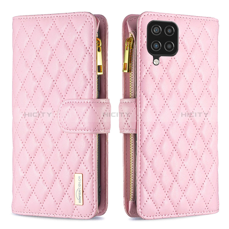 Coque Portefeuille Livre Cuir Etui Clapet B12F pour Samsung Galaxy A12 5G Or Rose Plus