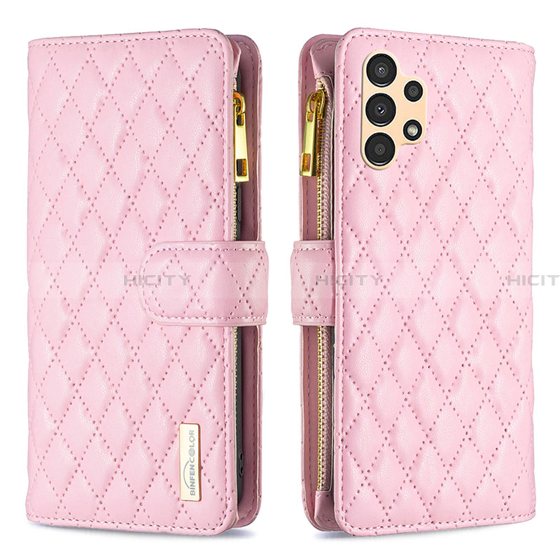 Coque Portefeuille Livre Cuir Etui Clapet B12F pour Samsung Galaxy A13 4G Or Rose Plus