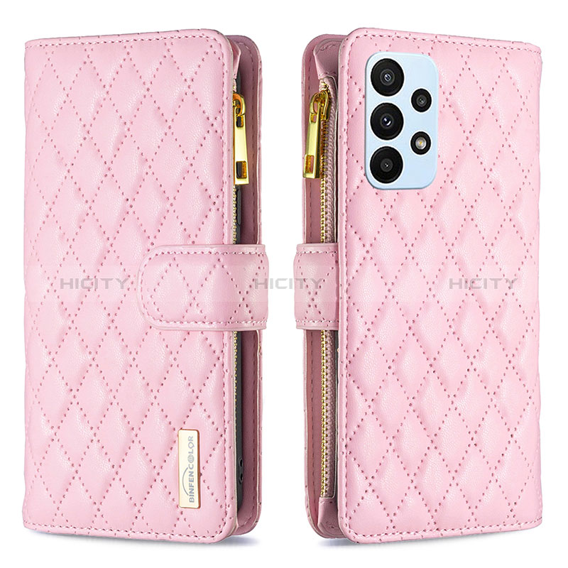 Coque Portefeuille Livre Cuir Etui Clapet B12F pour Samsung Galaxy A23 5G Or Rose Plus