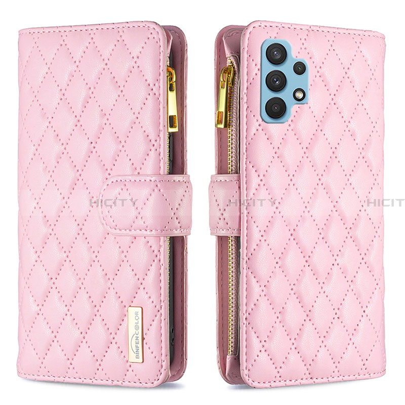 Coque Portefeuille Livre Cuir Etui Clapet B12F pour Samsung Galaxy A32 4G Or Rose Plus