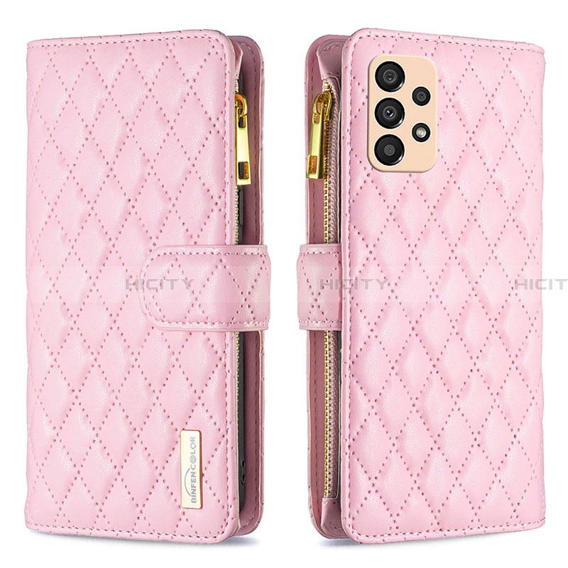 Coque Portefeuille Livre Cuir Etui Clapet B12F pour Samsung Galaxy A33 5G Or Rose Plus