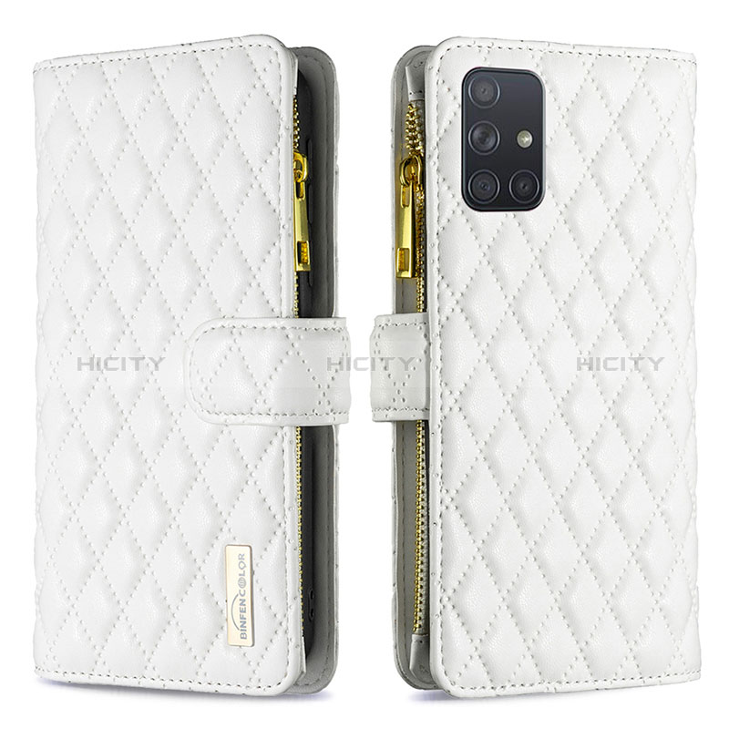 Coque Portefeuille Livre Cuir Etui Clapet B12F pour Samsung Galaxy A71 4G A715 Blanc Plus