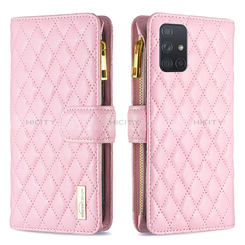 Coque Portefeuille Livre Cuir Etui Clapet B12F pour Samsung Galaxy A71 4G A715 Or Rose Plus