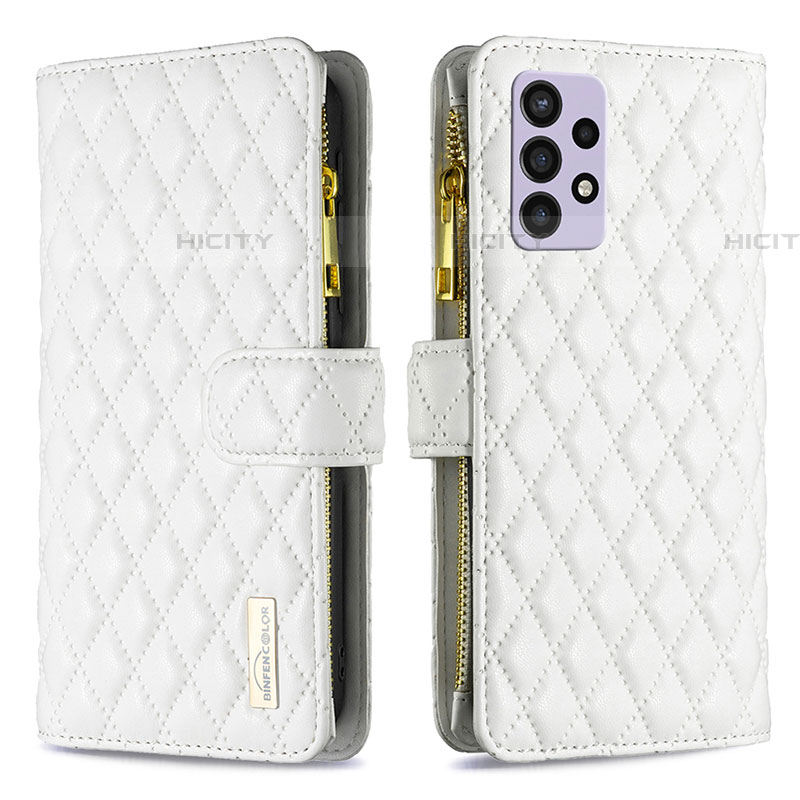 Coque Portefeuille Livre Cuir Etui Clapet B12F pour Samsung Galaxy A72 5G Blanc Plus