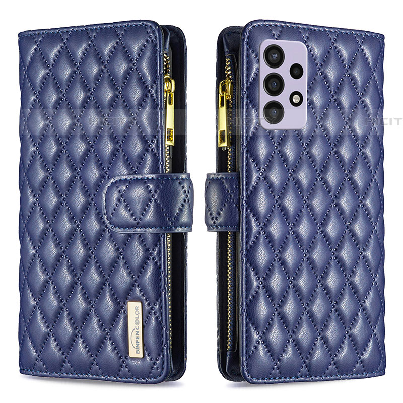 Coque Portefeuille Livre Cuir Etui Clapet B12F pour Samsung Galaxy A72 5G Bleu Plus