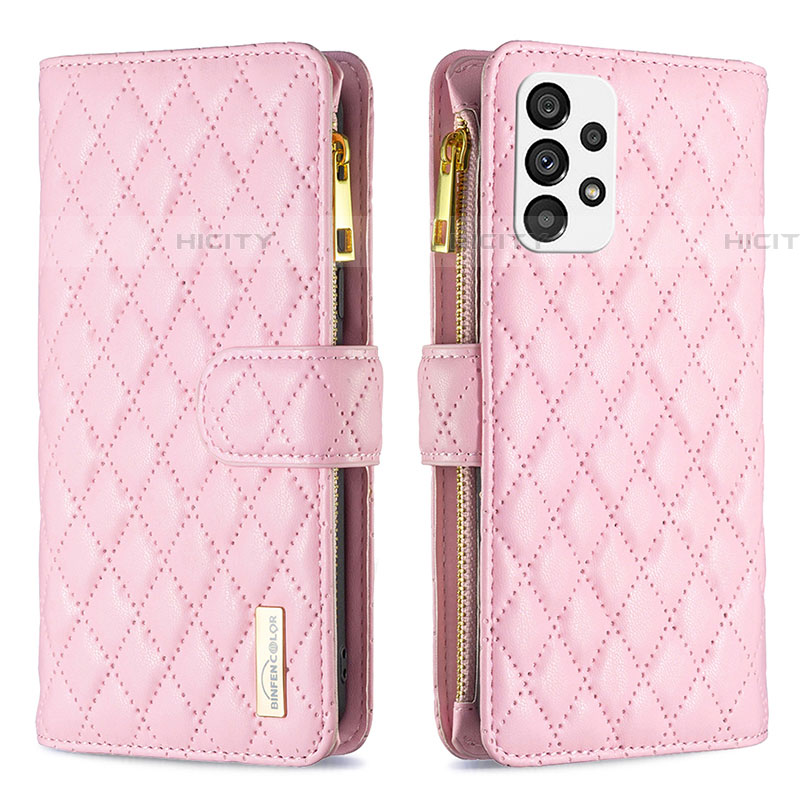 Coque Portefeuille Livre Cuir Etui Clapet B12F pour Samsung Galaxy A73 5G Or Rose Plus