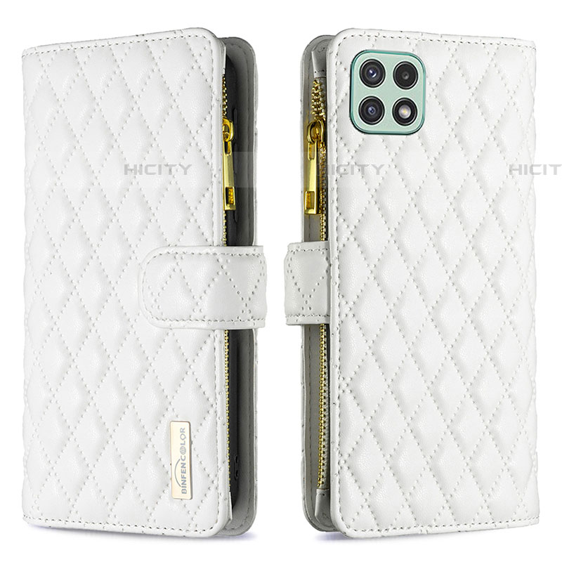 Coque Portefeuille Livre Cuir Etui Clapet B12F pour Samsung Galaxy F42 5G Blanc Plus